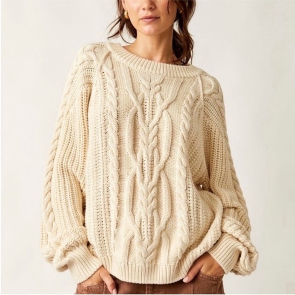 Free People Frankie Cable Sweater in Ivory